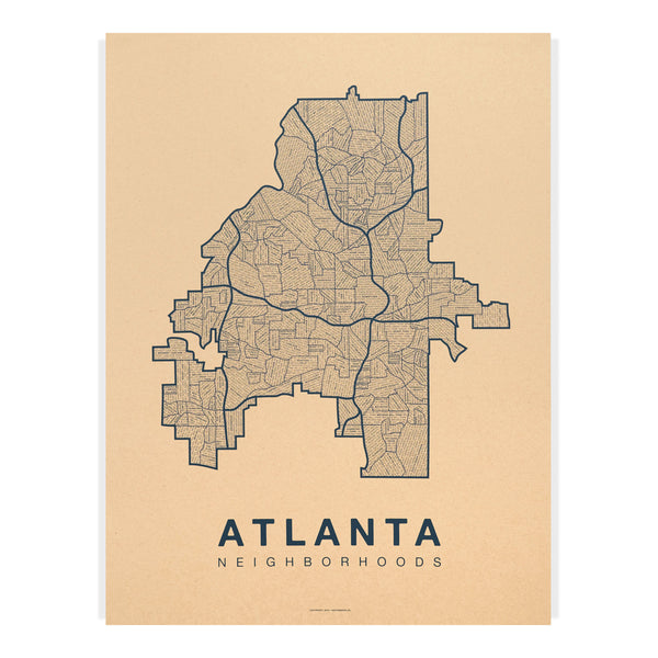 Atlanta Neighborhood Map Poster, Atlanta City Map Art Print