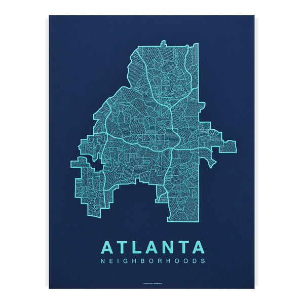 Atlanta Neighborhood Map Poster, Atlanta City Map Art Print
