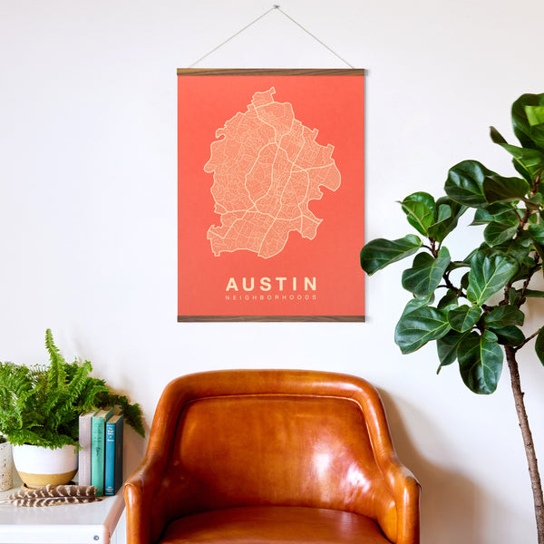 Austin Neighborhood Map Poster, Austin City Map Art Print
