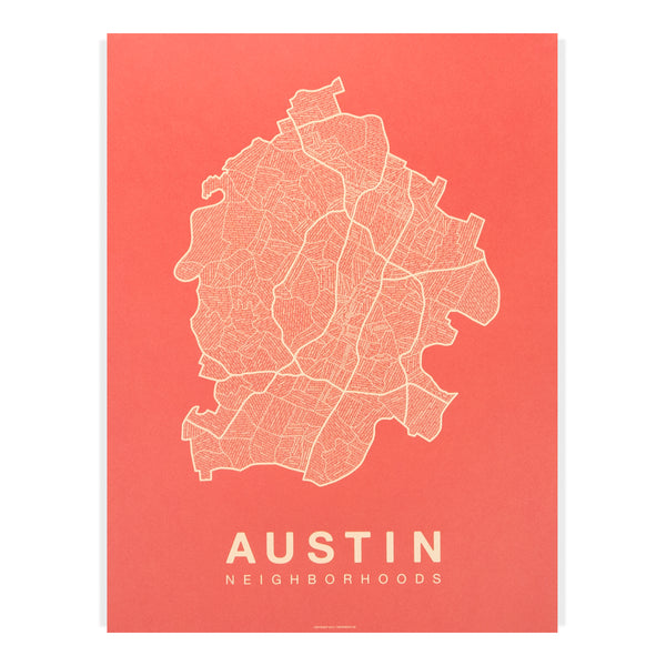 Austin Neighborhood Map Poster, Austin City Map Art Print