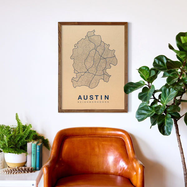 Austin Neighborhood Map Poster, Austin City Map Art Print