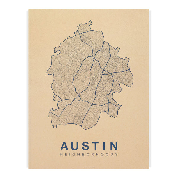 Austin Neighborhood Map Poster, Austin City Map Art Print
