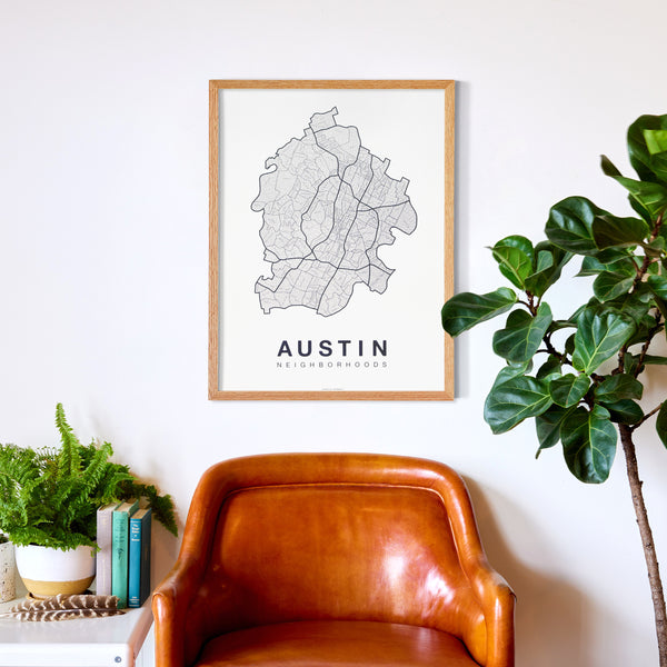 Austin Neighborhood Map Poster, Austin City Map Art Print