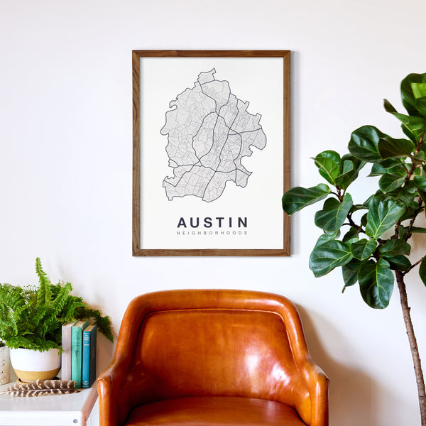 Austin Neighborhood Map Poster, Austin City Map Art Print