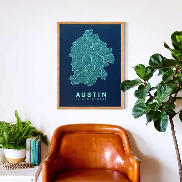 Austin Neighborhood Map Poster, Austin City Map Art Print