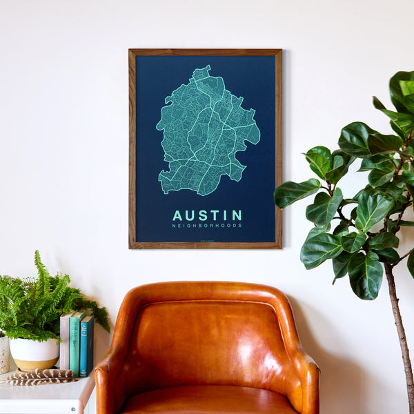 Austin Neighborhood Map Poster, Austin City Map Art Print