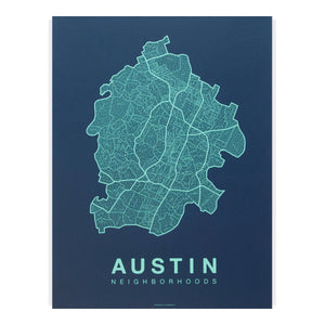 Austin Neighborhood Map Poster, Austin City Map Art Print