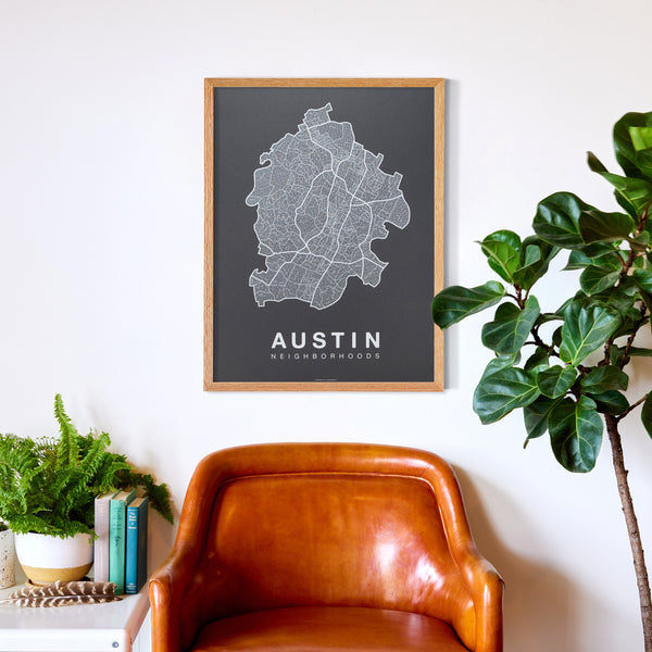 Austin Neighborhood Map Poster, Austin City Map Art Print