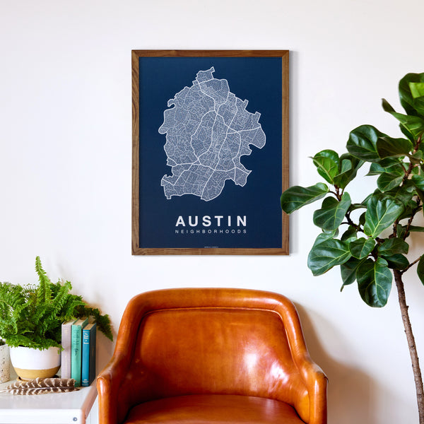 Austin Neighborhood Map Poster, Austin City Map Art Print