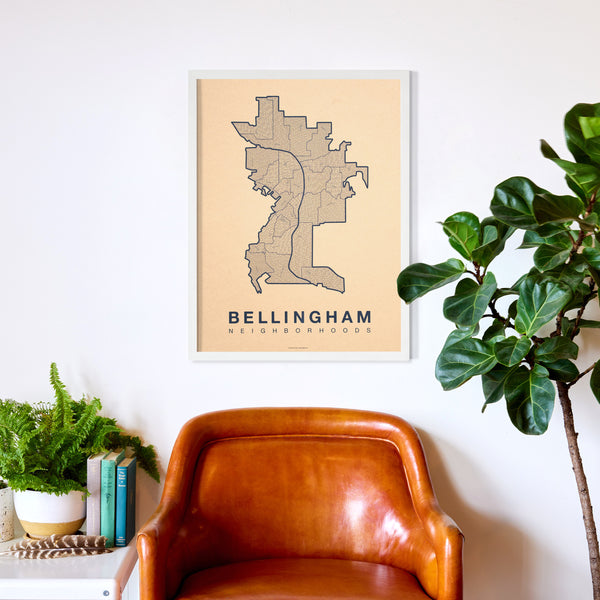 Bellingham Neighborhood Map Poster, Bellingham City Map Art Print