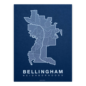 Bellingham Neighborhood Map Poster, Bellingham City Map Art Print