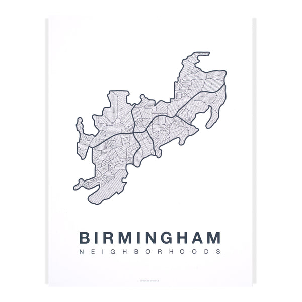 Birmingham Neighborhood Map Poster, Birmingham City Map Art Print