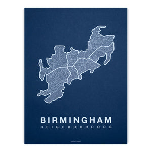 Birmingham Neighborhood Map Poster, Birmingham City Map Art Print