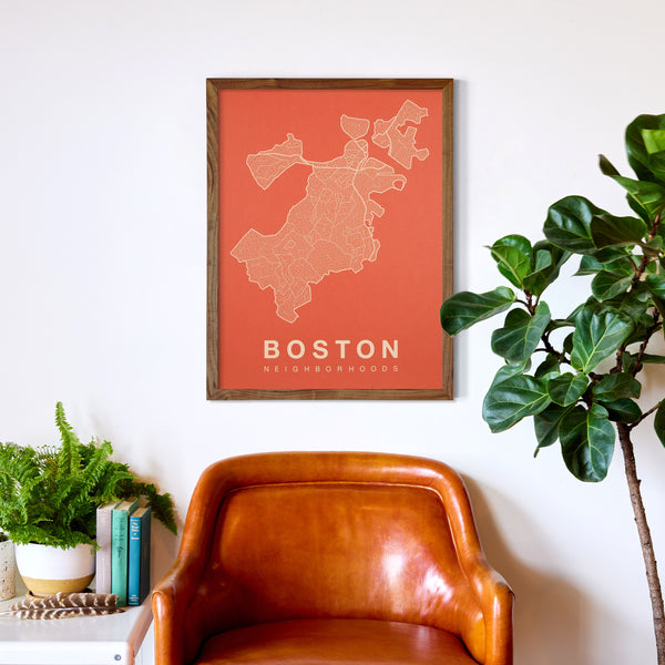 Boston Neighborhood Map Poster, Boston City Map Art Print