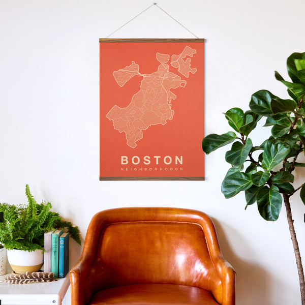 Boston Neighborhood Map Poster, Boston City Map Art Print