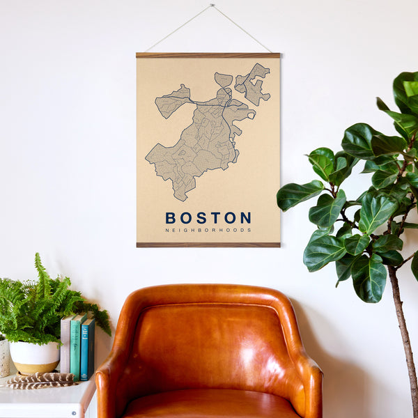 Boston Neighborhood Map Poster, Boston City Map Art Print