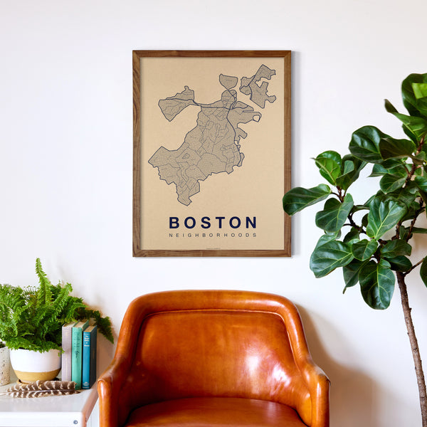 Boston Neighborhood Map Poster, Boston City Map Art Print