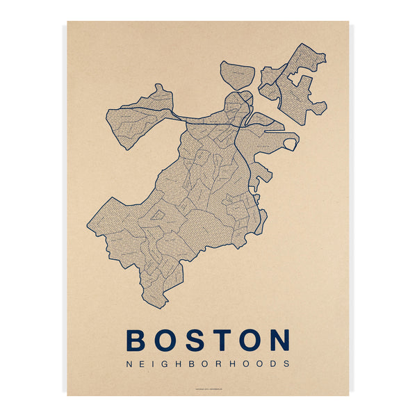 Boston Neighborhood Map Poster, Boston City Map Art Print
