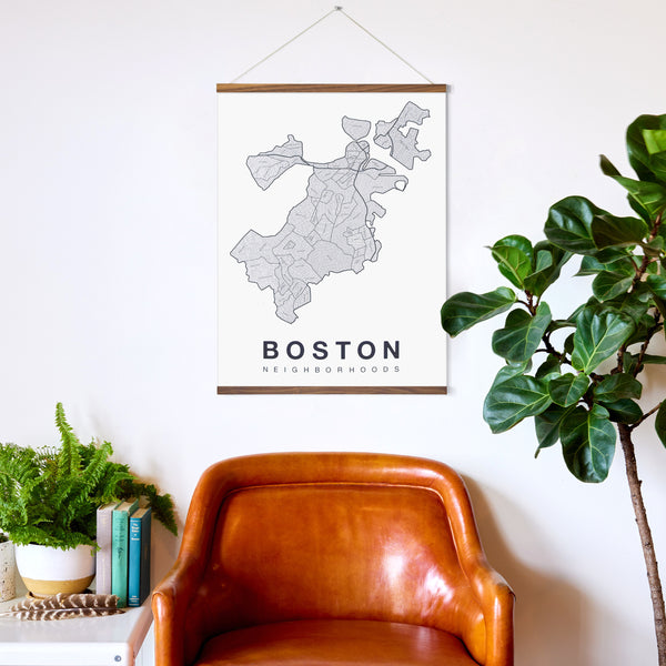 Boston Neighborhood Map Poster, Boston City Map Art Print