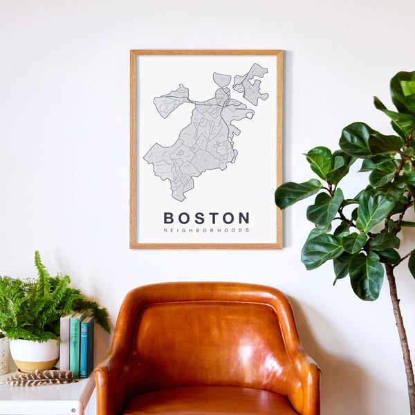 Boston Neighborhood Map Poster, Boston City Map Art Print
