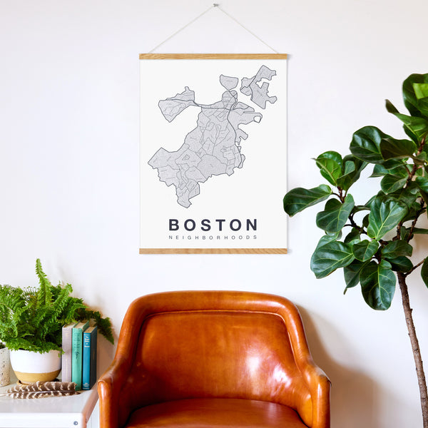 Boston Neighborhood Map Poster, Boston City Map Art Print