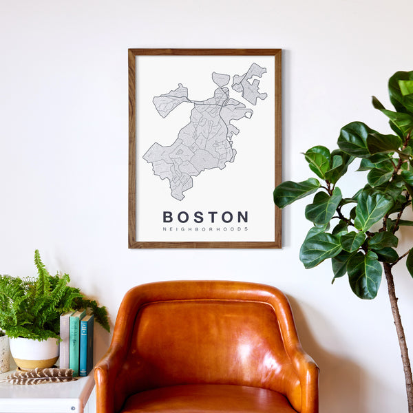 Boston Neighborhood Map Poster, Boston City Map Art Print