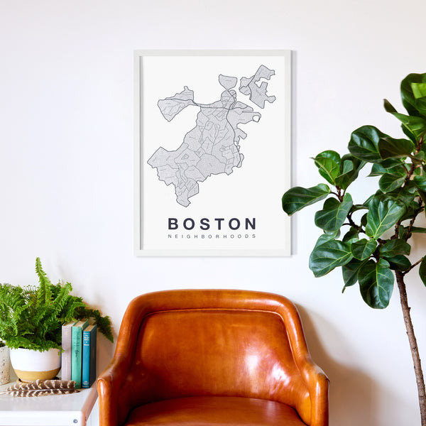 Boston Neighborhood Map Poster, Boston City Map Art Print