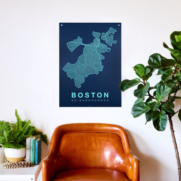 Boston Neighborhood Map Poster, Boston City Map Art Print