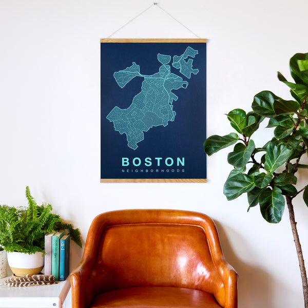 Boston Neighborhood Map Poster, Boston City Map Art Print