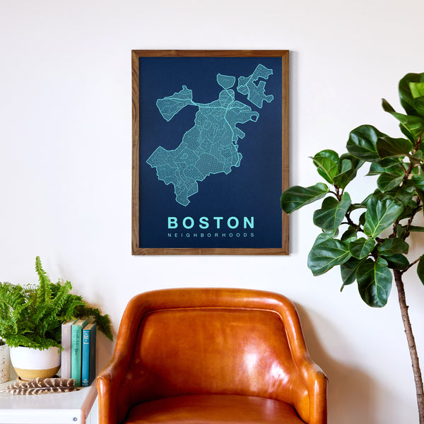 Boston Neighborhood Map Poster, Boston City Map Art Print
