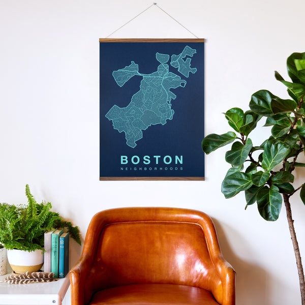 Boston Neighborhood Map Poster, Boston City Map Art Print