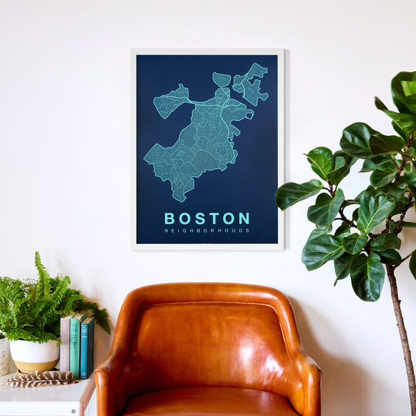 Boston Neighborhood Map Poster, Boston City Map Art Print