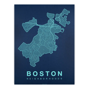 Boston Neighborhood Map Poster, Boston City Map Art Print