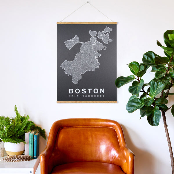 Boston Neighborhood Map Poster, Boston City Map Art Print