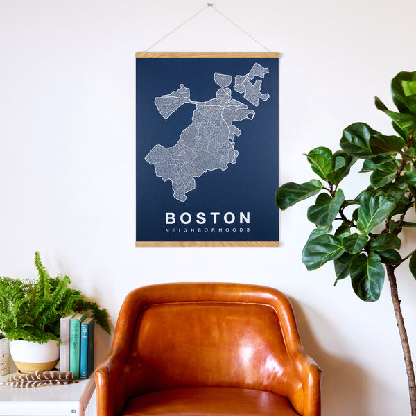 Boston Neighborhood Map Poster, Boston City Map Art Print