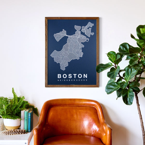 Boston Neighborhood Map Poster, Boston City Map Art Print