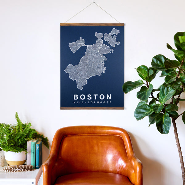Boston Neighborhood Map Poster, Boston City Map Art Print