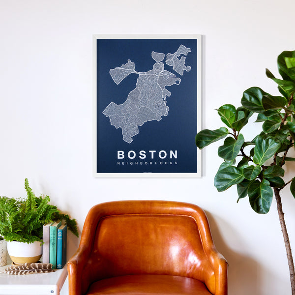 Boston Neighborhood Map Poster, Boston City Map Art Print