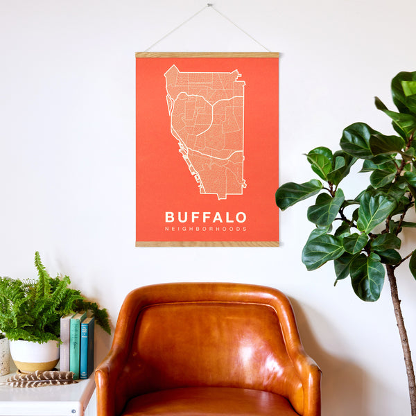Buffalo Neighborhood Map Poster, Buffalo City Map Art Print
