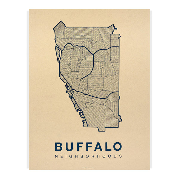 Buffalo Neighborhood Map Poster, Buffalo City Map Art Print