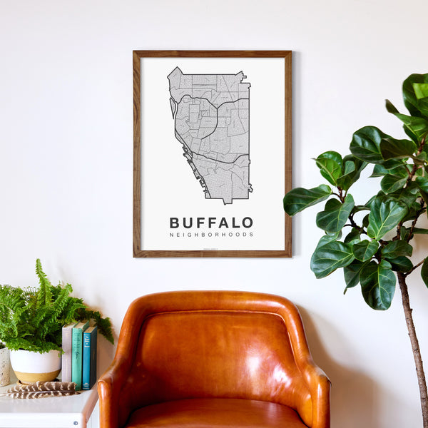 Buffalo Neighborhood Map Poster, Buffalo City Map Art Print
