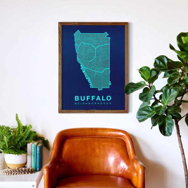 Buffalo Neighborhood Map Poster, Buffalo City Map Art Print