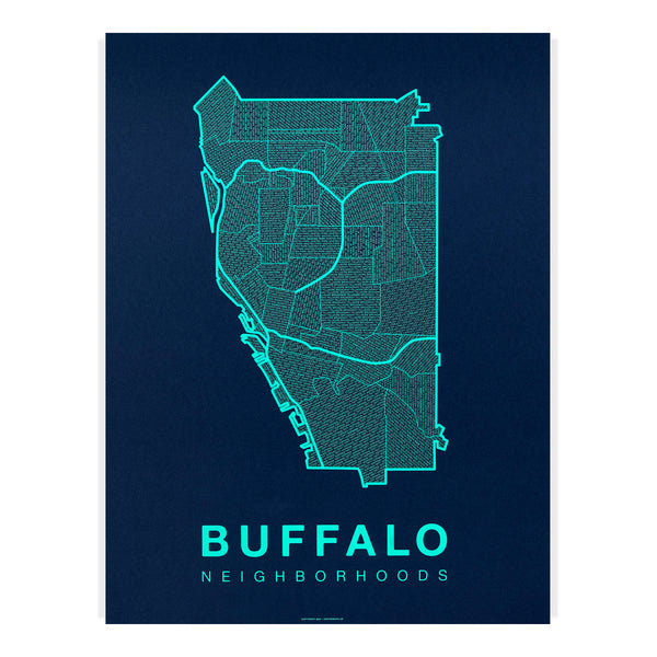 Buffalo Neighborhood Map Poster, Buffalo City Map Art Print