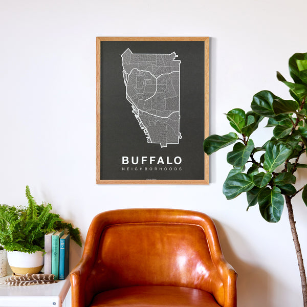 Buffalo Neighborhood Map Poster, Buffalo City Map Art Print