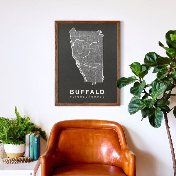 Buffalo Neighborhood Map Poster, Buffalo City Map Art Print
