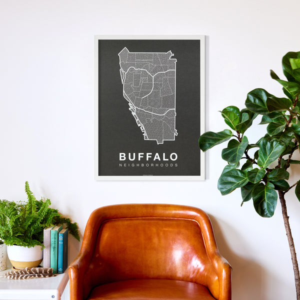 Buffalo Neighborhood Map Poster, Buffalo City Map Art Print