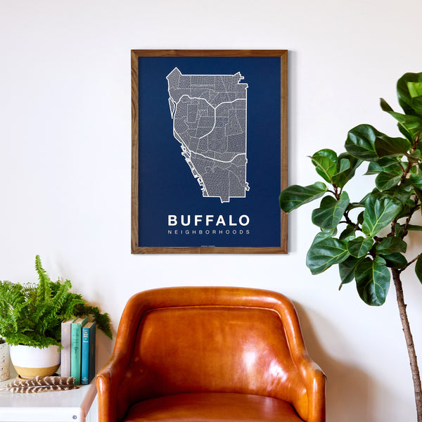 Buffalo Neighborhood Map Poster, Buffalo City Map Art Print