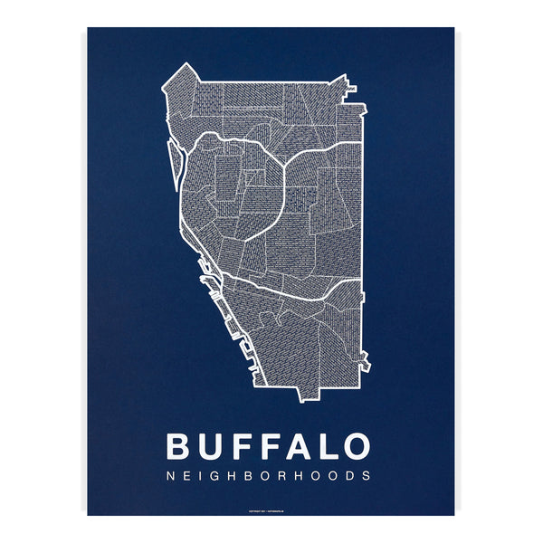 Buffalo Neighborhood Map Poster, Buffalo City Map Art Print