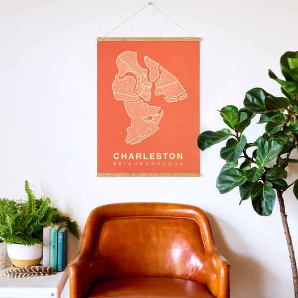 Charleston Neighborhood Map Poster, Charleston City Map Art Print