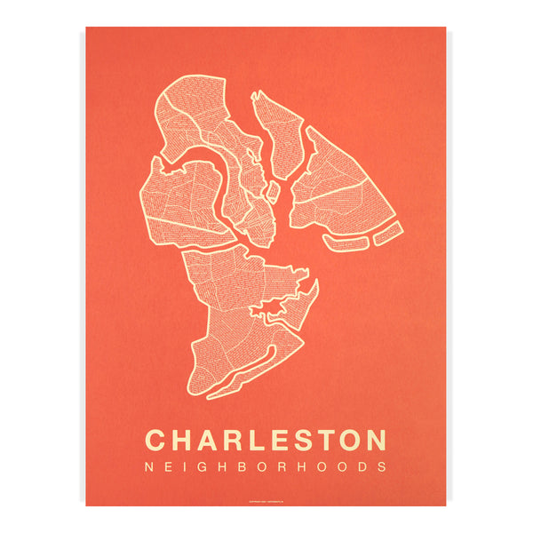 Charleston Neighborhood Map Poster, Charleston City Map Art Print